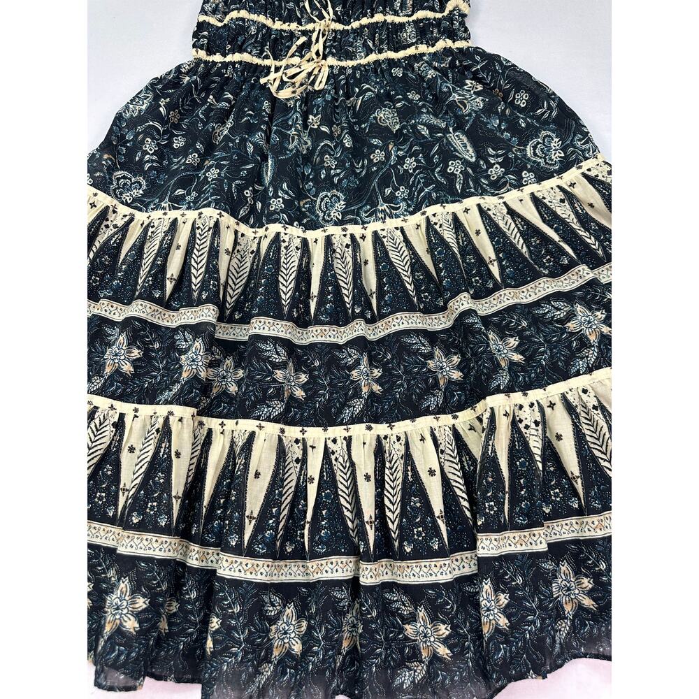 NWT Christian Lacroix Dark Blue Floral Cream Trim Midi Dress Size L - Picture 6 of 12